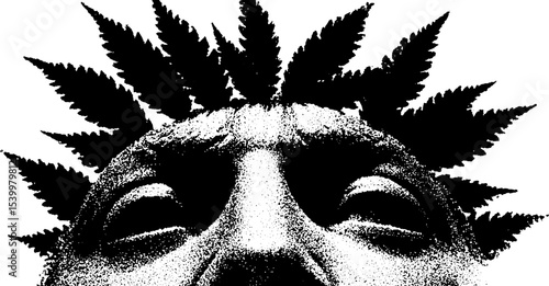 Surreal clock tower face with laurel leaf crown concept