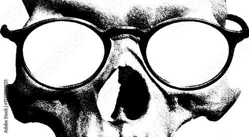 Gothic gargoyle skull with round glasses and cracked texture for tattoo design