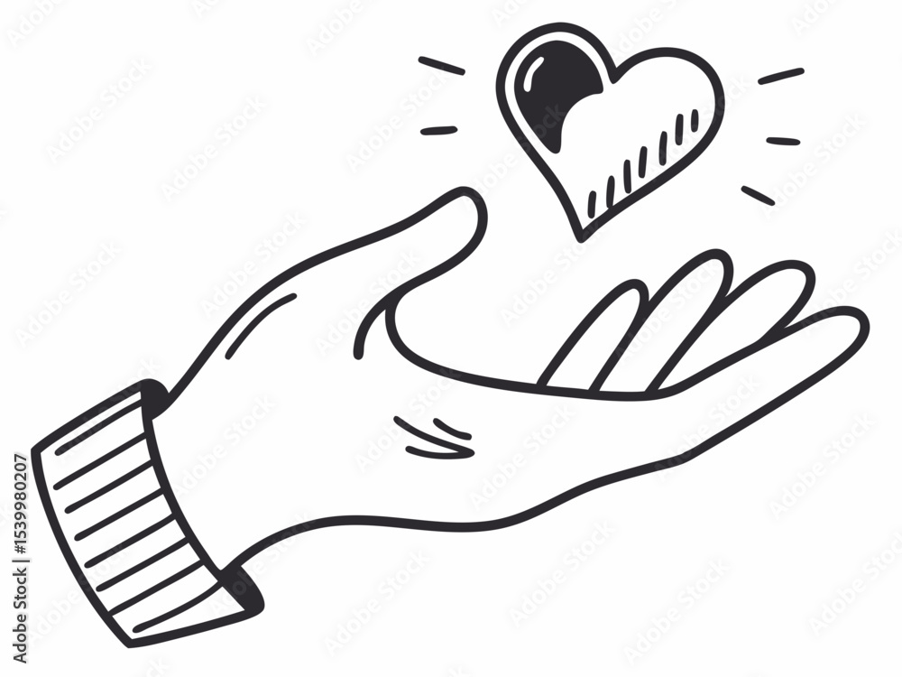 Obraz premium Creative Simple Line Icon Of A Hand Holding A Heart Repre Symbol