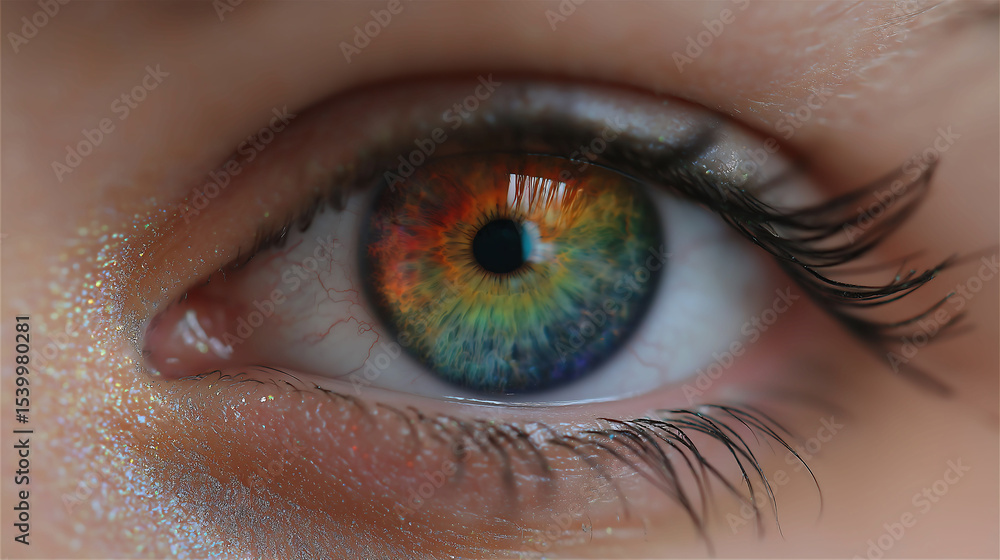 Fototapeta premium Close up eyes and the iris with rainbow colors, Rainbow eye 