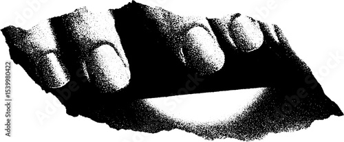 Cracked obelisk fragment with geometric tattoo and glasses design