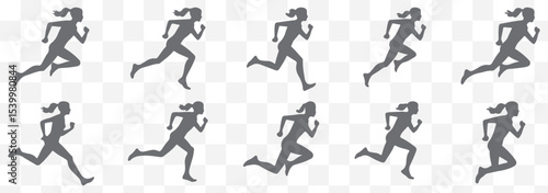 runner silhouette vector set, running woman sequence, motion, athletic vector illustration, dynamic jog, fitness movement animation eps 10