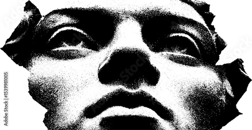 Statue face torn paper collage scan