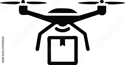Black silhouette of a drone delivering package representing future technology