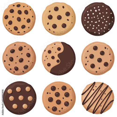Variety of sweet cookies set vector isolated white background