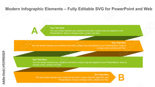 Horizontal Ribbon Arrows – PowerPoint Infographic Slide Template. Fully editable vector SVG file compatible with PowerPoint, Illustrator, and most vector-based applications.