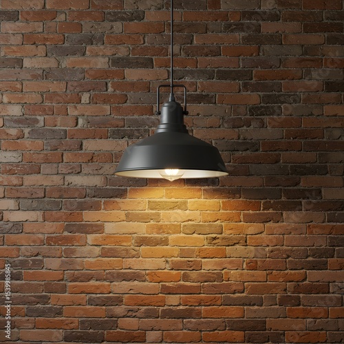 Industrial style pendant light against brick wall