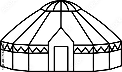 Yurt Line Art Vector Illustration With White Background