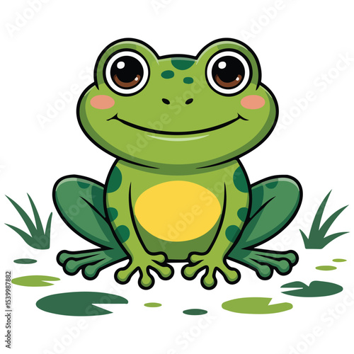 Green smiling frog cartoon vector isolated white background