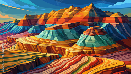 colorful rock layers exposed by natural erosion in a deep canyon vector perfect for geology, nature exploration, and educational themes