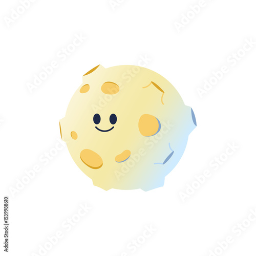 Cute Moon character. Cartoon satellite of Earth. Space Object from Solar System. Vector illustration