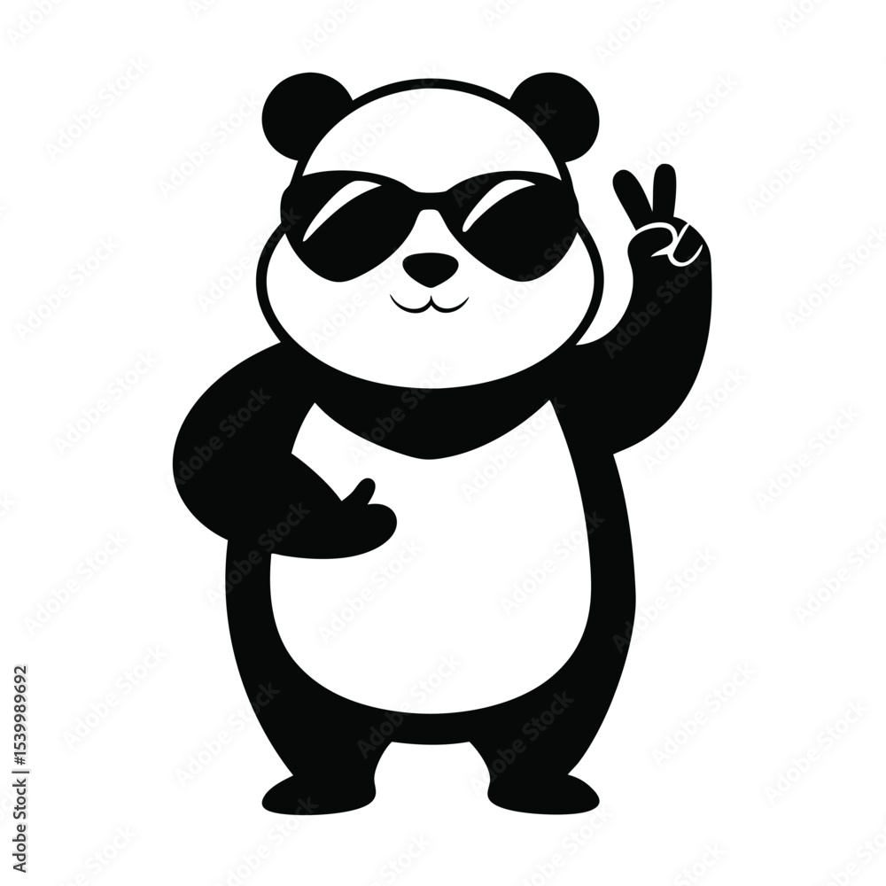 Naklejka premium playful panda wearing sunglass vector icon isolated on white background