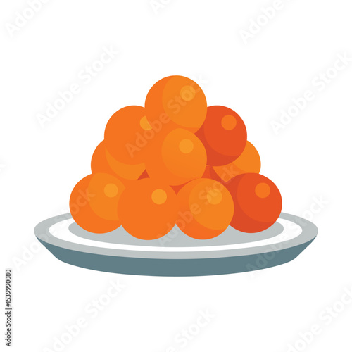 red caviar on a plate Vector icon isolated on white background