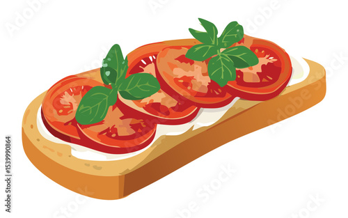 Beautiful Fresh Bruschetta - Vector Illustration
