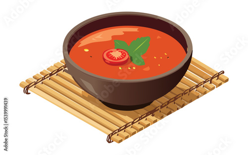 Fresh Tomato Soup Serving - Vector Illustration