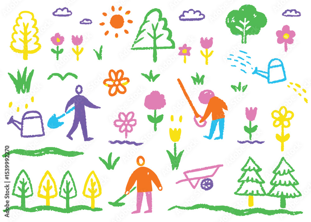 Obraz premium Vector illustration of a happy family of children drawing on paper, a symbol of childhood happiness