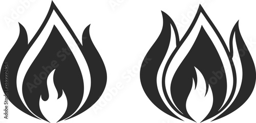 Fire Clipart Icon Set in Black and White. Clean Fire Clipart for Logos and Labels. Minimalist Fire Clipart for Digital Projects. Flame Clipart Design Collection