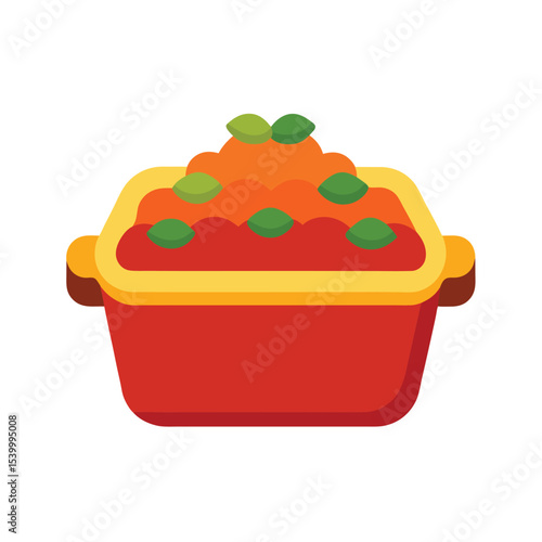 Eggplant parmesan casserole with melted cheese Vector illustration