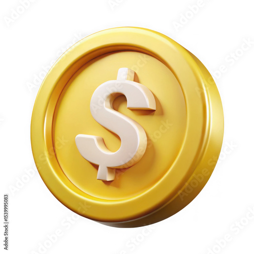 3d golden coin with dollar sign isolated on transparent background