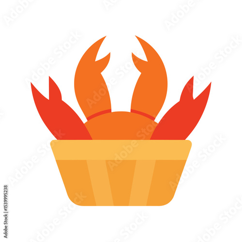 Deep fried crab claws in basket with garnish Vector illustration