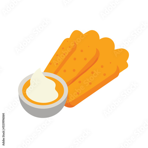 Fish fingers served with tartar dipping sauce Vector illustration