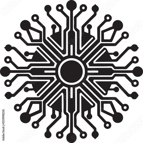 Wallpaper Mural circuit board mandala technology silhouette, black and white silhouette, vector and illustration Torontodigital.ca