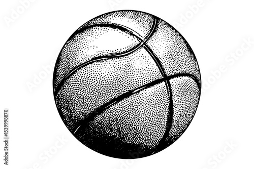 Illustration of a basketball in vintage stipple engraving style isolated on transparent background