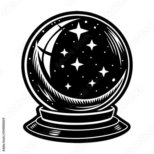 Mystical crystal ball vector illustration: fortune telling, magic, stars, future, and divination art