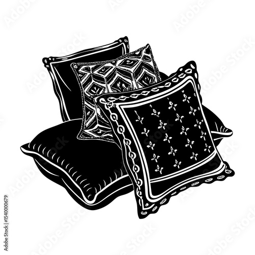 Decorative throw pillows black and white illustration for home decor and interior design ideas style trend