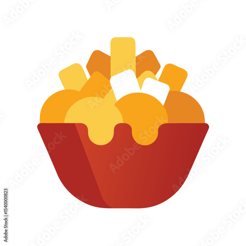 Poutine with gravy and cheese curds dish Vector illustration