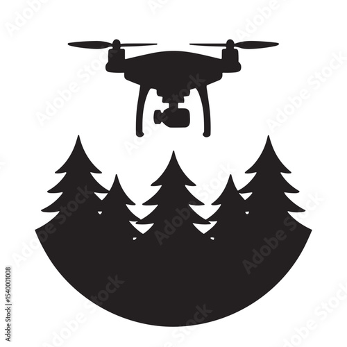 Drone hovering above forest in silhouette for Photographer's Day  