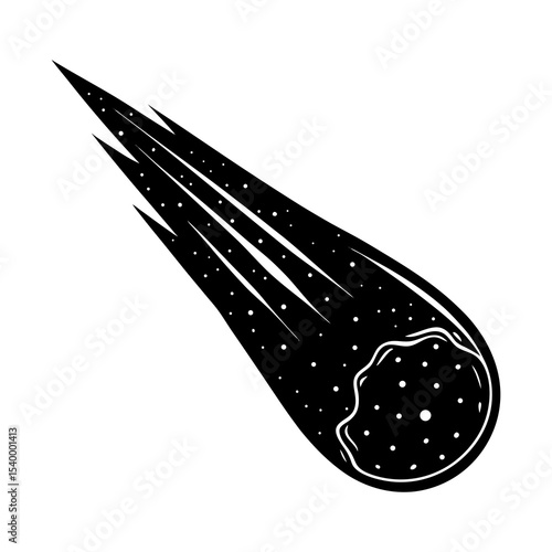 Vector illustration of a falling comet, meteorite, asteroid, shooting star, space object, isolated image