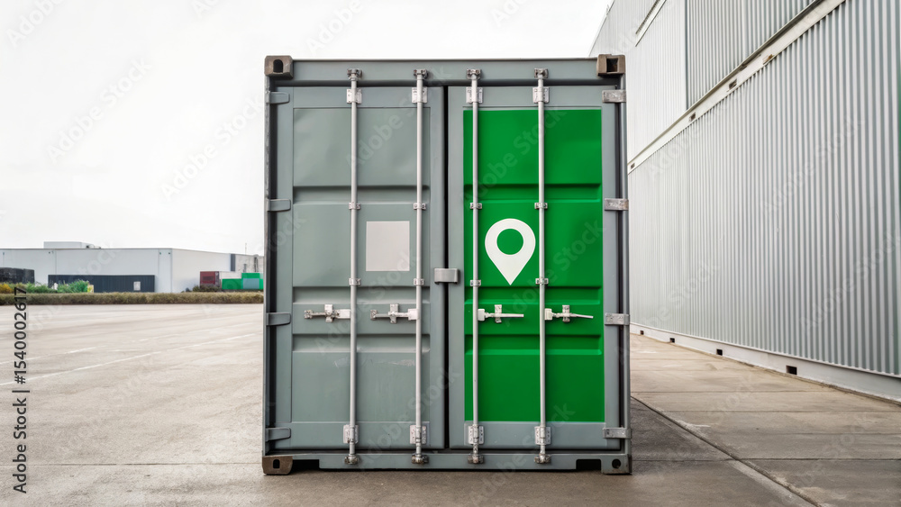 Obraz premium Global supply chain automation and sustainability concept with green shipping container outdoors