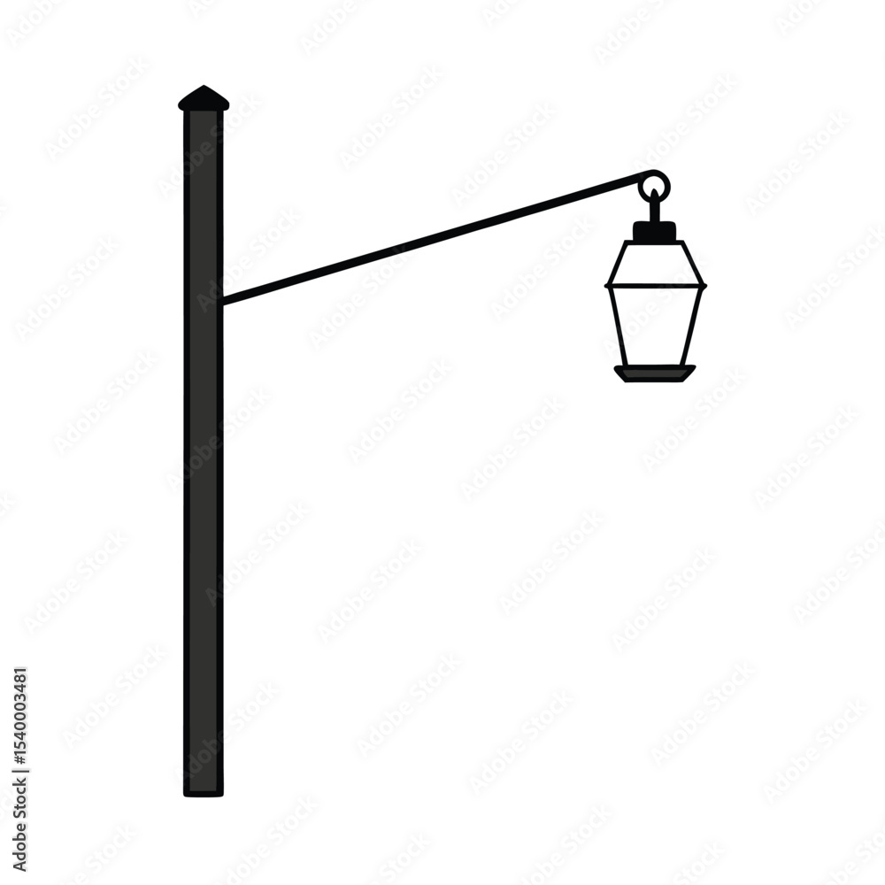 Obraz premium Rustic wooden pole with hanging lantern vector illustration for design projects