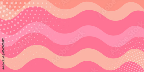 Aesthetic light pink, beige, peach color backdrop, wavy texture. Abstract cute pink waves background. Groovy stripes pattern with gradient texture. Nature curvy landscape with lights, shadows.