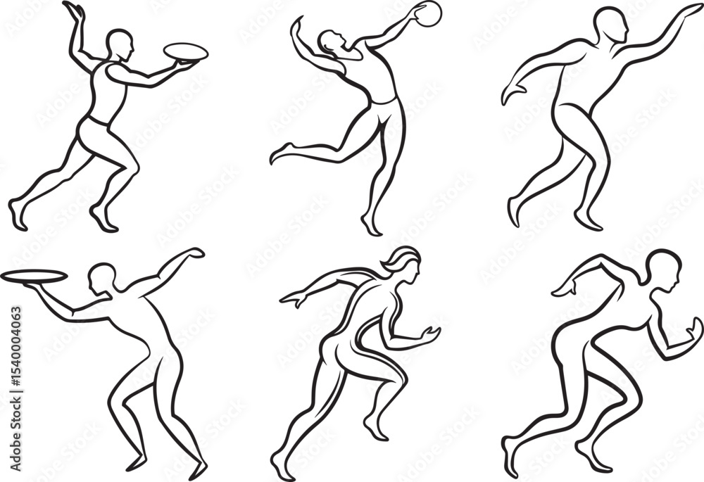 Fototapeta premium Set of serve motion outline vector illustration, line art