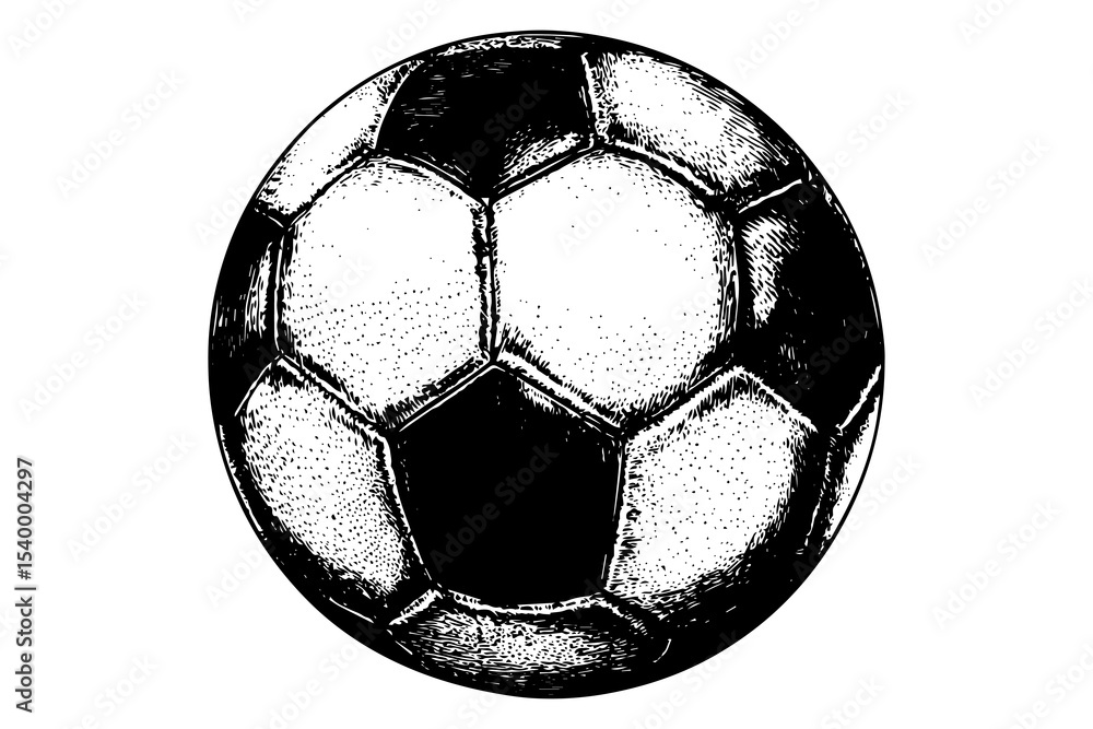 Naklejka premium Stipple Engraved Soccer Ball Isolated on Transparent Background