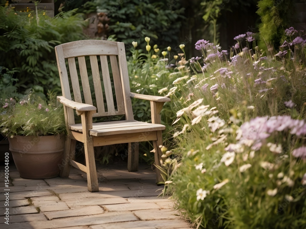 Obraz premium wooden chair in garden