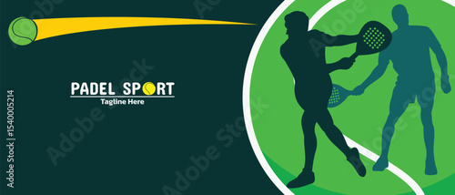 padel sport poster template design. athlete silhouette, ball and racket. banner and announcement.