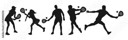 silhouette of padel sports player. black and white vector.