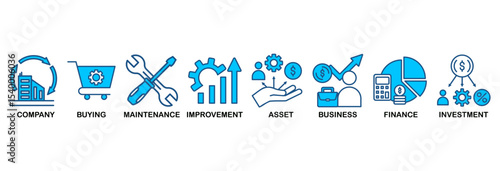 Capital expenditure icon set vector illustration concept with icon of company, buying, maintenance, improvement, asset, business, finance, investment