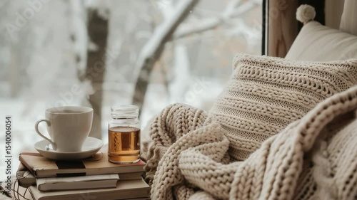 Wallpaper Mural Cozy winter scene by window with tea and books Torontodigital.ca
