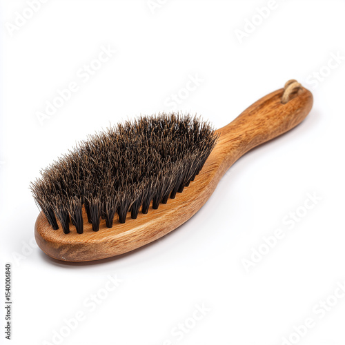 Hairbrush with natural wood handle and boar bristles
