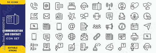Communication and contacts set of web icons in line style. Speaking signs for web and mobile app. Contact us, discussion, speech bubble, talking, consultation, conversation chat. Vector illustration
