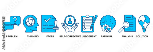 Critical thinking icon set vector illustration concept for the analysis of facts with an icon of problem, thinking, facts, self-corrective, judgment, rational, analysis, and solution
