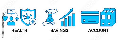 HSA icon set vector illustration concept for health saving account with icon of healthcare, growth, id card, and accounting