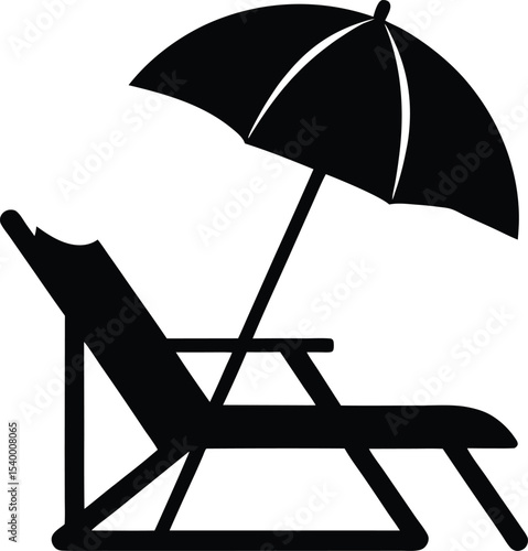Beach chair and umbrella on sandy beach summer vacation relaxation vector illustration