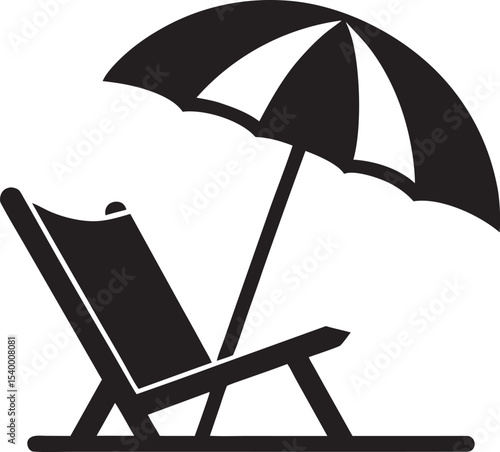 Beach chair and umbrella on sandy beach summer vacation relaxation vector illustration