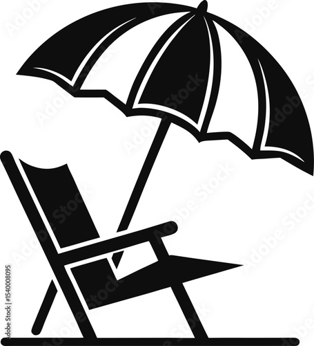Beach chair and umbrella on sandy beach summer vacation relaxation vector illustration