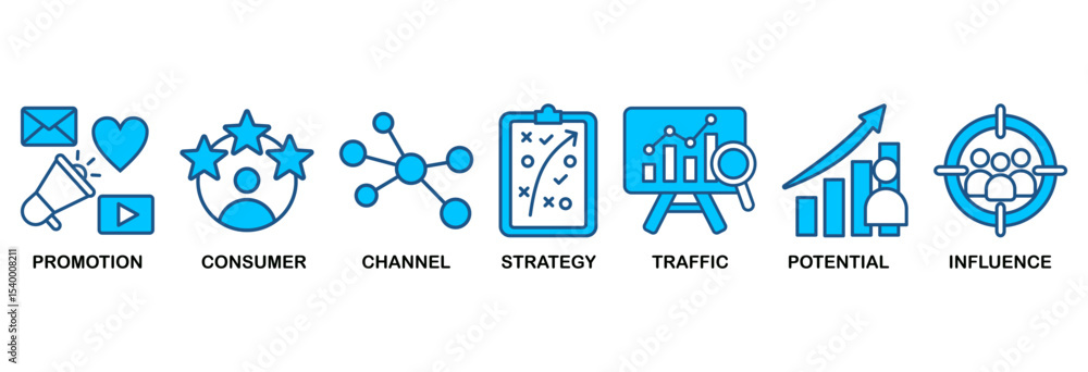 Lead generation icon set vector illustration concept with icon of promotion, consumer, channel, strategy, traffic, potential and influence Lead generation icon set vector illustration concept with icon of promotion, consumer, channel, strategy, traffic, potential and influence